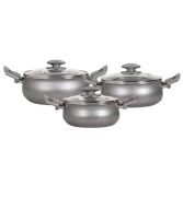 Mehtap Güveç Tencere Seti Granirt Gri 16+18+20 Cm