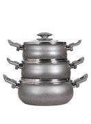 Mehtap Güveç Tencere Seti Granirt Gri 16+18+20 Cm