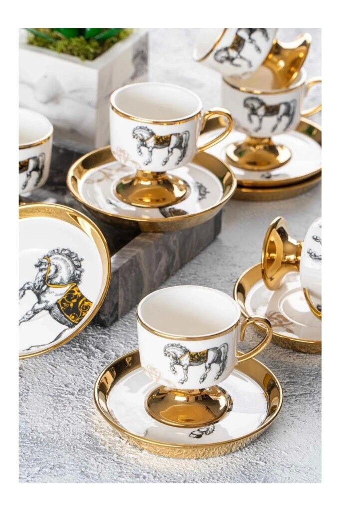 Acar Tamara Lüx Versace Desen 6 Lı Porselen Ayaklı Fincan Takımı 05092