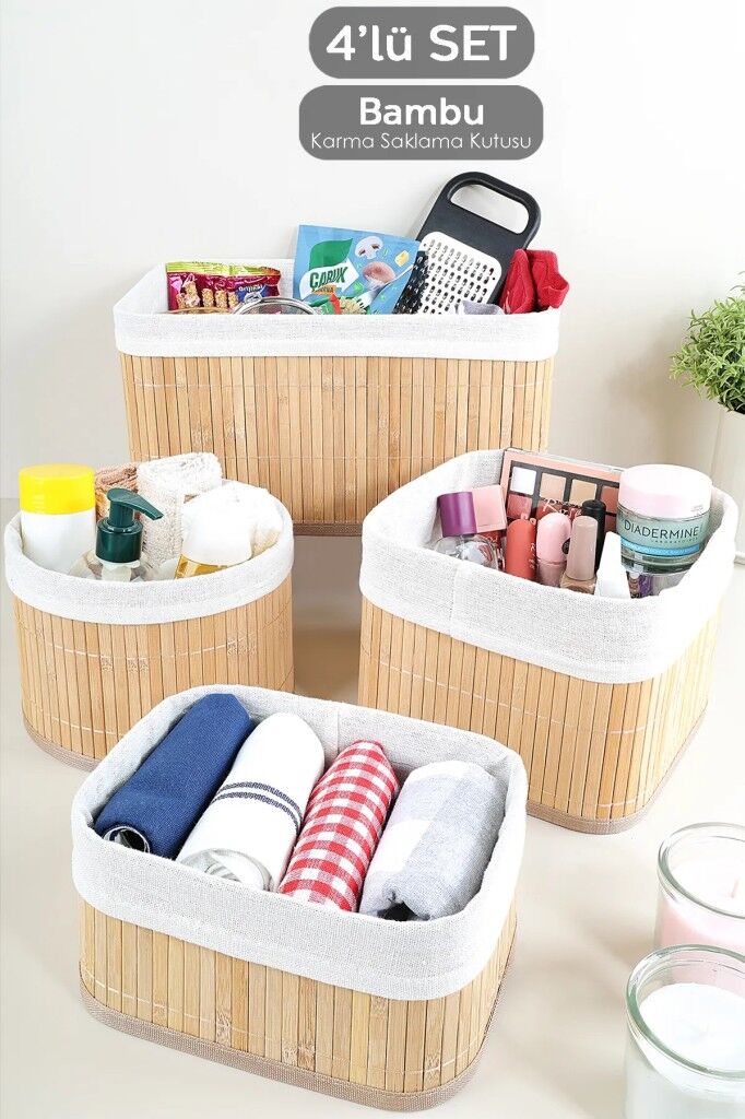 Bambu 4'lü Pinterest Stil Organizer Sepet 16572