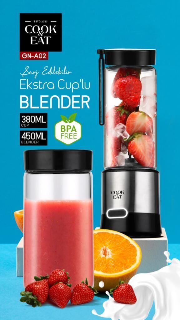 Cook Eat 450Ml + 380Ml Taşınabilir Şarjlı Metal Kişişel Blender GN-A02