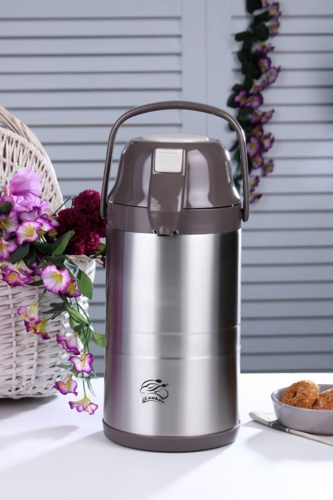 Cooker 2008 3.5 Litre Pompalı Çelik Termos Kahverengi