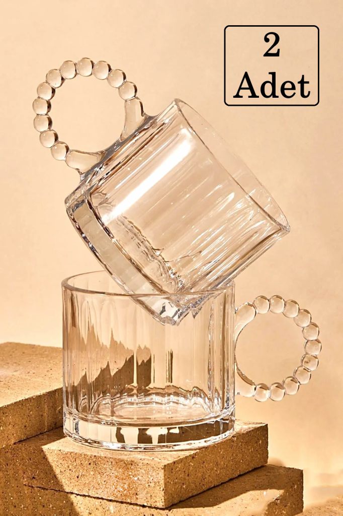 Kapris 2 Adet Cam Boncuk Kulplu Bardak Kupa Çay Kahve Meşrubat Bardağı 250ml