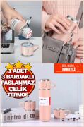 Kapris Paslanmaz Çelik Termos 3lü Set Pembe Kap-291
