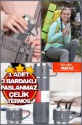 Kapris Paslanmaz Çelik Termos 3lü Set Gri Kap-291