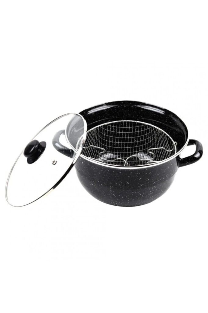 Alev Emaye Kızartma Tenceresi Cam Kapaklı 24 CM Siyah