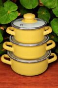 Lüks Emaye 6 Parça Mini Tencere Seti 12/14/16 Cm Sarı KR137-C
