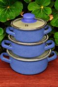 Lüks Emaye 6 Parça Mini Tencere Seti 12/14/16 Cm Mavi KR072-C