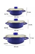 Lüks Emaye 6 Parça Mini Tencere Seti 12/14/16 Cm Mavi KR072-C