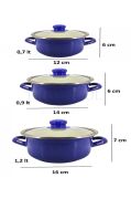 Lüks Emaye 6 Parça Mini Tencere Seti 12/14/16 Cm Mavi KR072-C