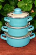 Lüks Emaye 6 Parça Mini Tencere Seti 12/14/16 Cm Turkuaz KR322-C