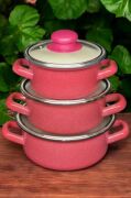 Lüks Emaye 6 Parça Mini Tencere Seti 12/14/16 Cm Kırmızı KR179-C