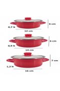 Lüks Emaye 6 Parça Mini Tencere Seti 12/14/16 Cm Kırmızı KR179-C