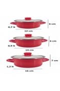 Lüks Emaye 6 Parça Mini Tencere Seti 12/14/16 Cm Kırmızı KR179-C