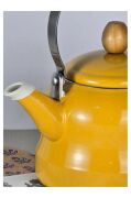 Vintage Ahşap Saplı Emaye Demlik Kettle 2,5Lt Sarı KR137-C