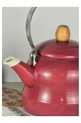 Vintage Ahşap Saplı Emaye Demlik Kettle 2,5Lt Kırmızı KR179-C