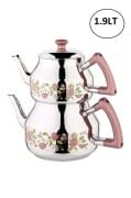 Özkent Marmaris Mini Boy 1,9 Lt Desenli Paslanmaz Çelik Çaydanlık Rosegold K314
