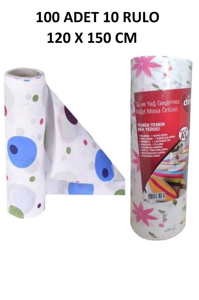 Kapris 120x150cm Kullan At Masa Örtüsü 15 Metre 100 Adet(10 Rulo) Ekonomik Set