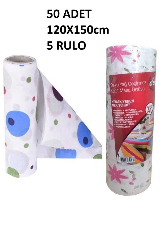 Kapris 120x150cm Kullan At Masa Örtüsü 15 Metre 50 Adet(5 Rulo) Ekonomik Set