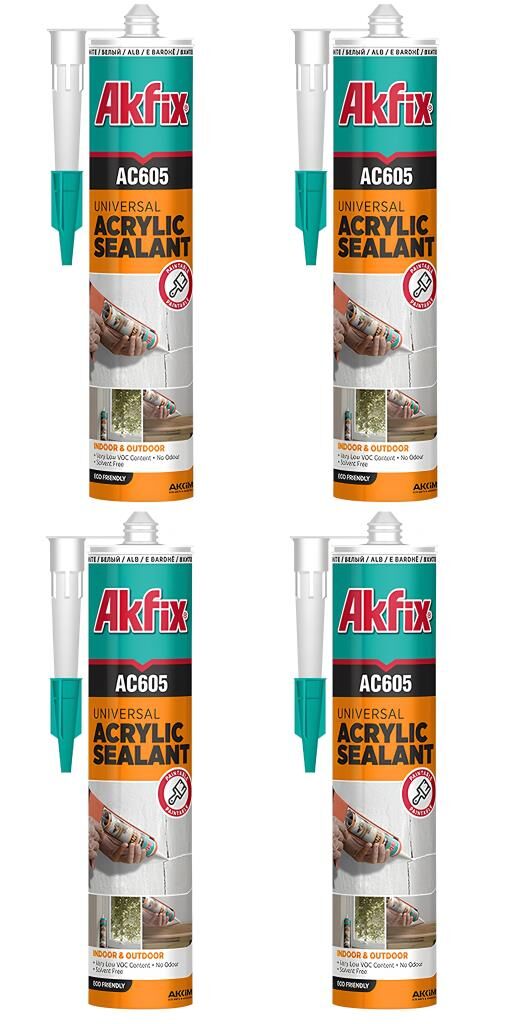 Akfix 4 Adet Genel Amaçlı Beyaz Akrilik Mastik 500 Ml AC605