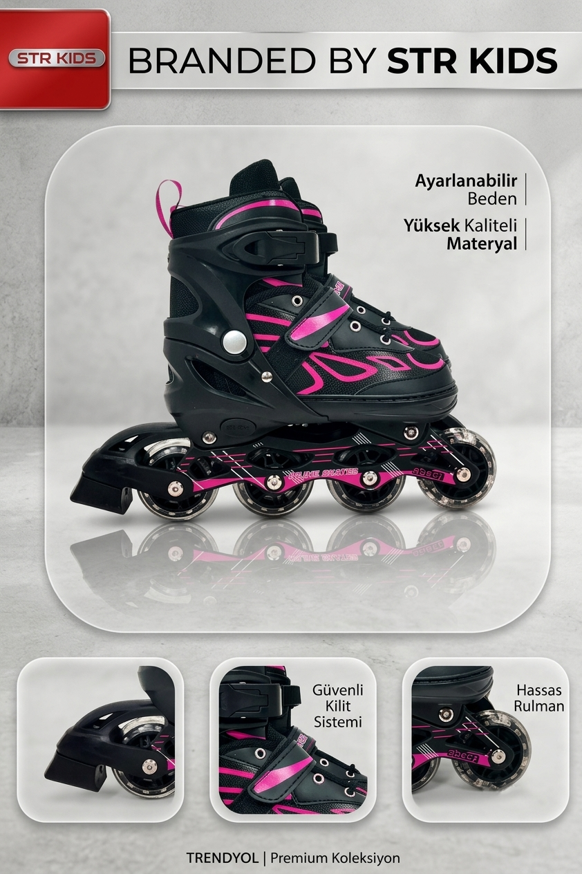 Vadi Pembe Silikon Tekerli Ayarlanabilir Işıklı Paten L 39-42 HP7128