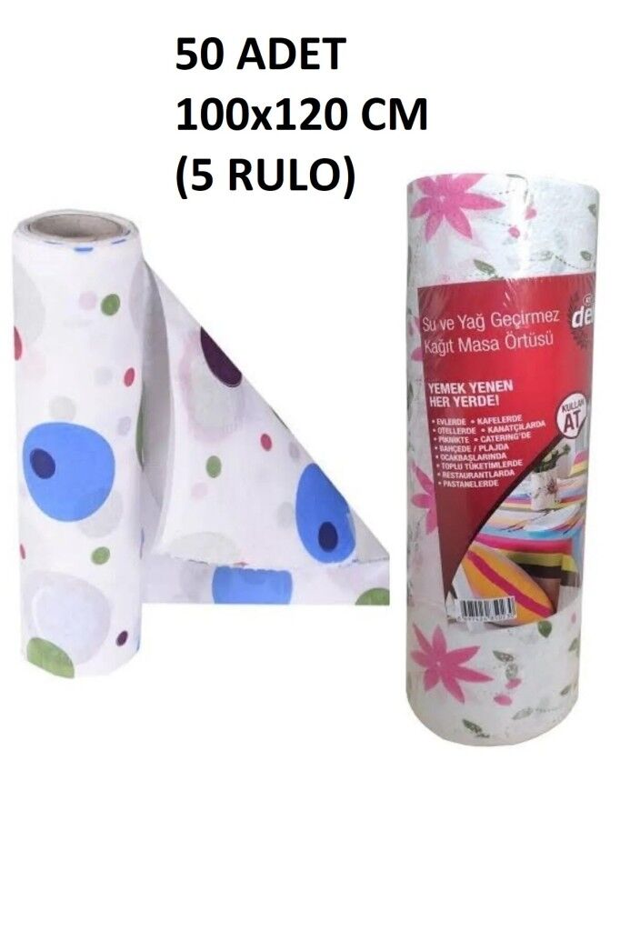 Kapris 100x120cm Kullan At Masa Örtüsü 12 Metre 50 Adet(5 Rulo) Ekonomik Set