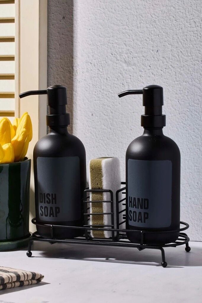 Perotti Lossy Metal Standlı 2'li Sıvı Sabunluk Seti Cam 16946