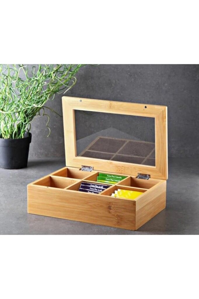 Kapris Bambu Organizer Kutu Takı Aksesuar Çay Kutusu 6 Bölmeli PBT312