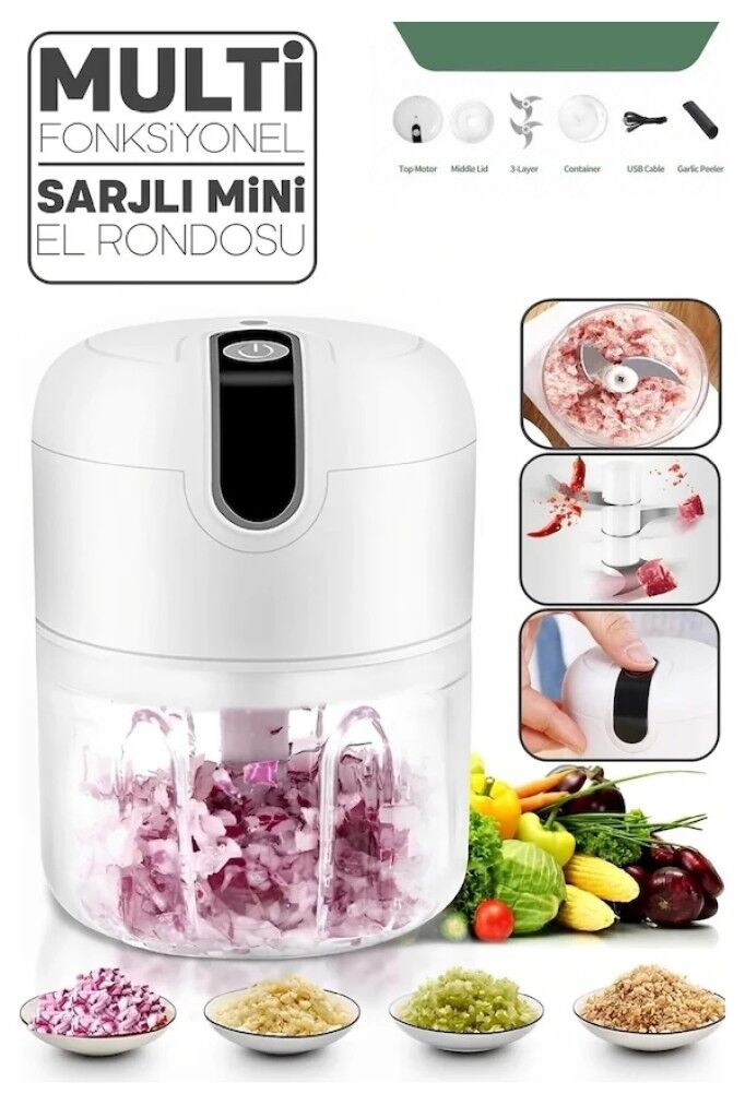 Usb Sarjlı Kablosuz 3 Bıçaklı Doğrayıcı Rondo 280 ml Hazneli 4436