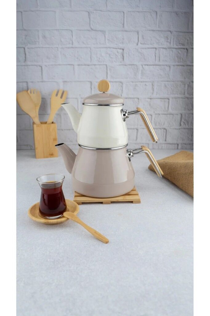 Bambum Lumino Bambu Kulplu Çaydanlık Takımı Bej