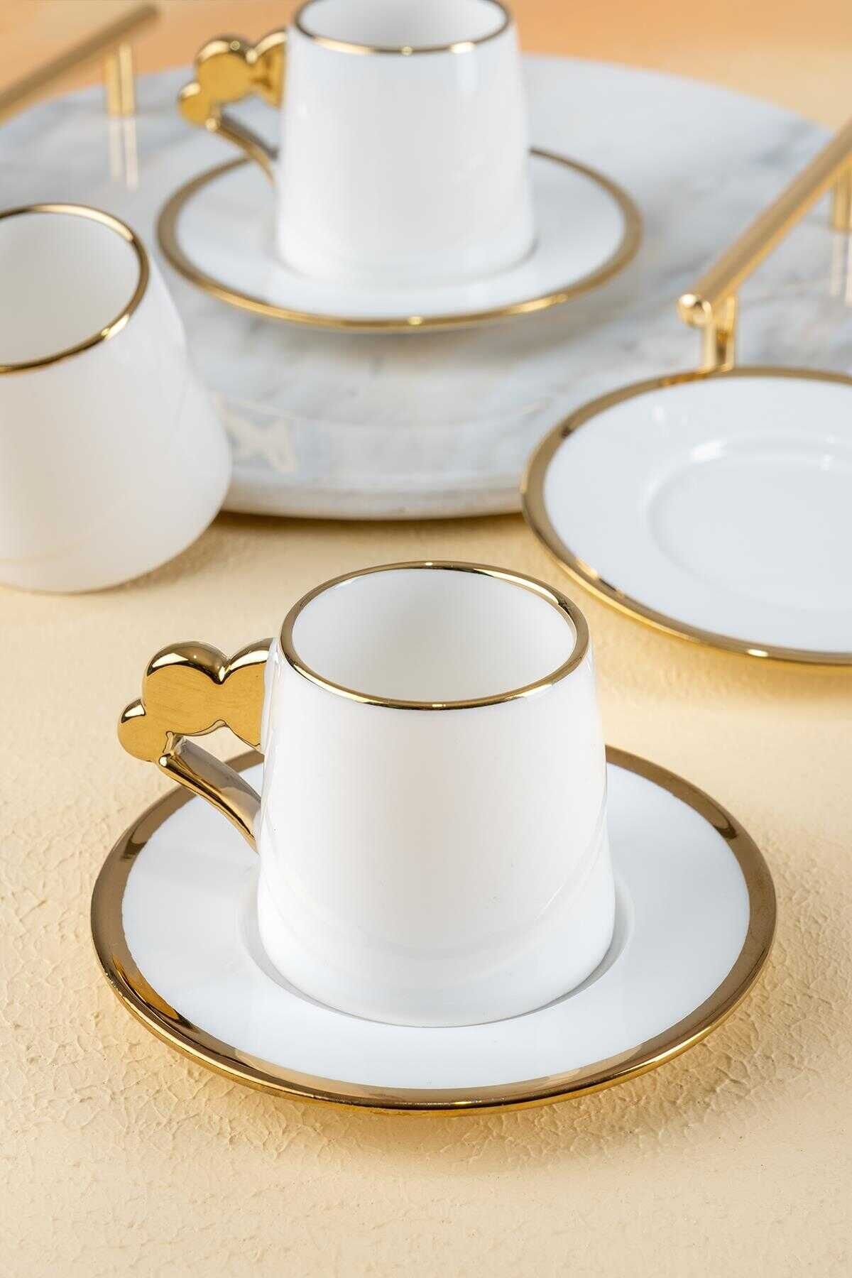 Acar Arwen Beyaz 6 Kişilik Porselen 90 ml Kahve Fincanı Takımı 0157
