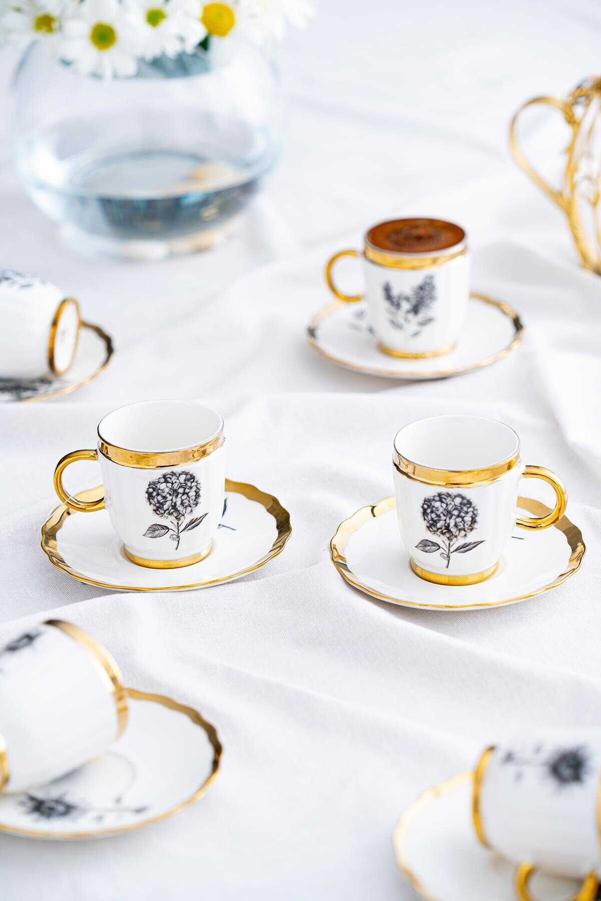 Acar Melody 6 Kişilik Porselen Kahve Fincanı Takımı 90 ml 5142 Gold Model-4