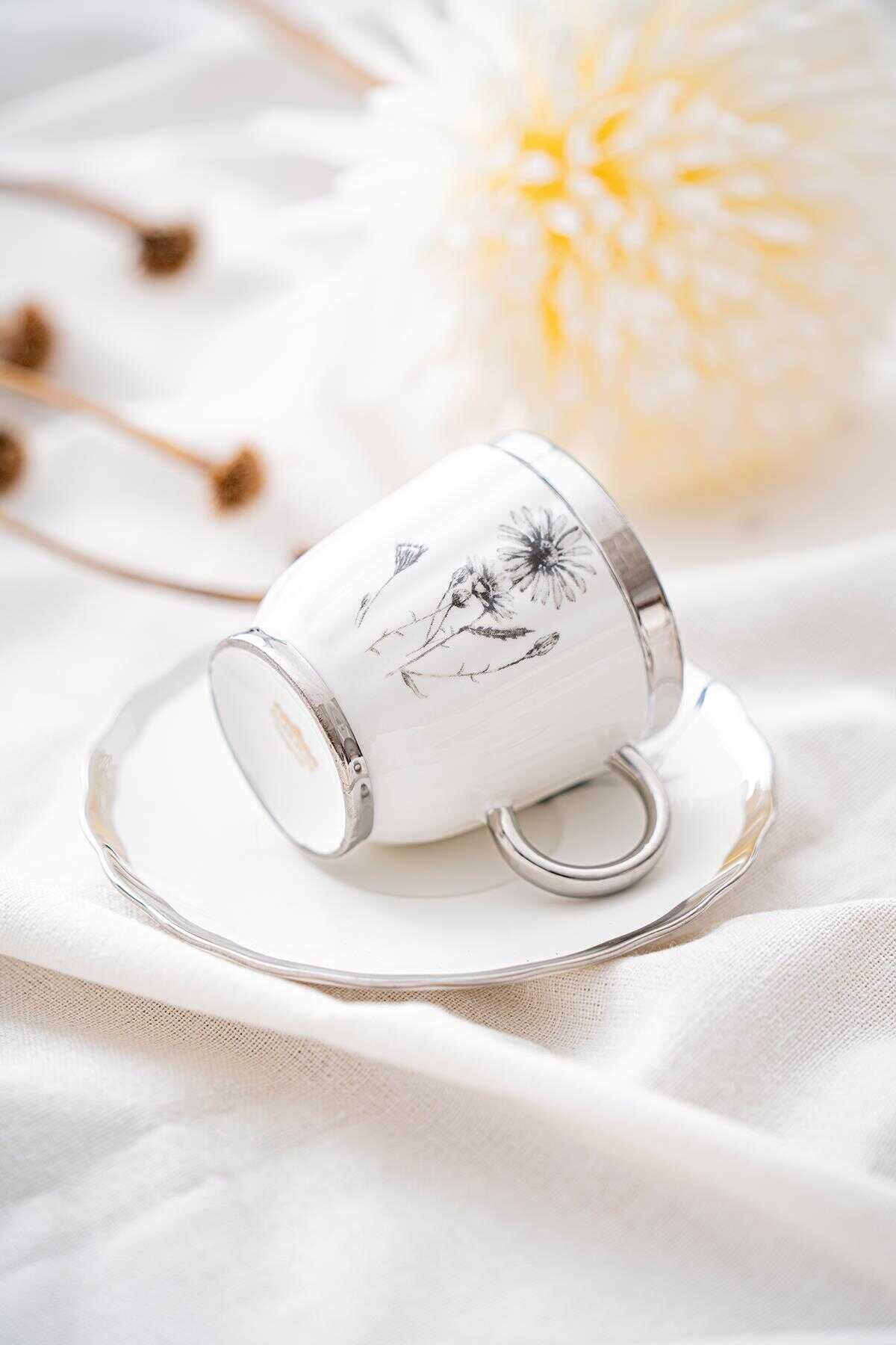 Acar Melody 6 Kişilik Porselen Kahve Fincanı Takımı 90 ml 5142 Silver Model-1