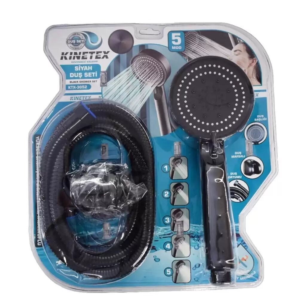 Knitex 3052 Siyah Duş Seti Vakumlu