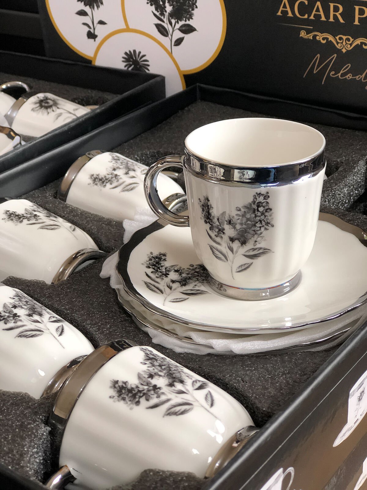 Acar Melody 6 Kişilik Porselen Kahve Fincanı Takımı 90 ml 5142 Silver Model-3