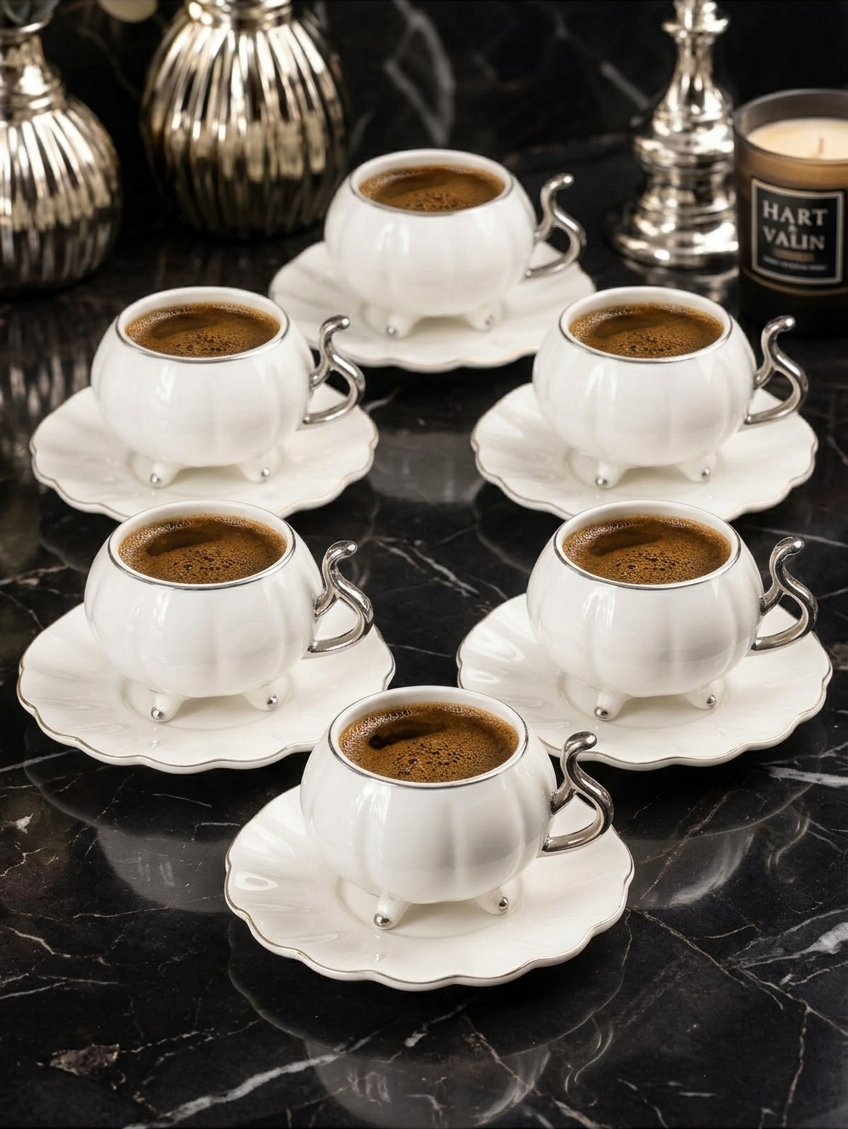 Acar Britton 6 lı Porselen Kahve Fincan Takımı Silver 90 ml 09411