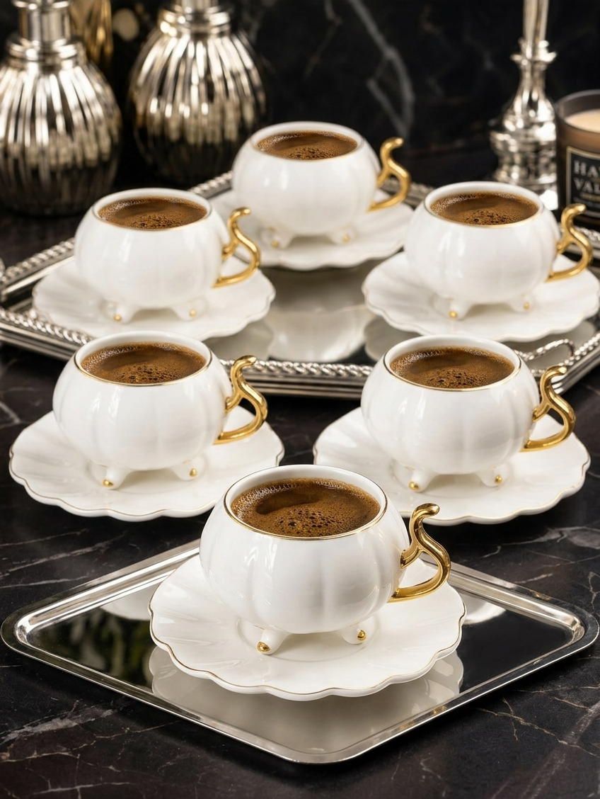 Acar Britton 6 lı Porselen Kahve Fincan Takımı Gold 90 ml 09411