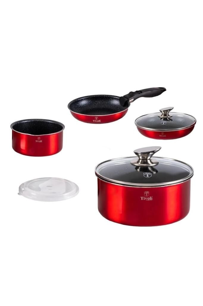 Tivoli İndüksiyon Taban 9 Parça Tencere Seti Metalik Kırmızı TVL12001