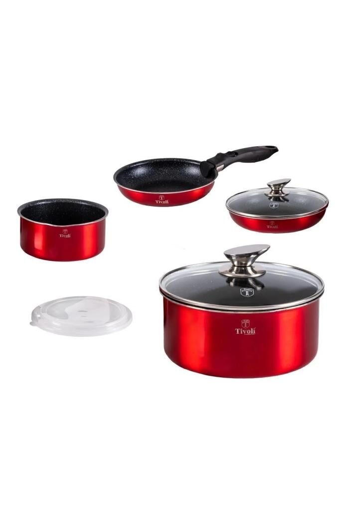 Tivoli İndüksiyon Taban 9 Parça Tencere Seti Metalik Kırmızı TVL12001