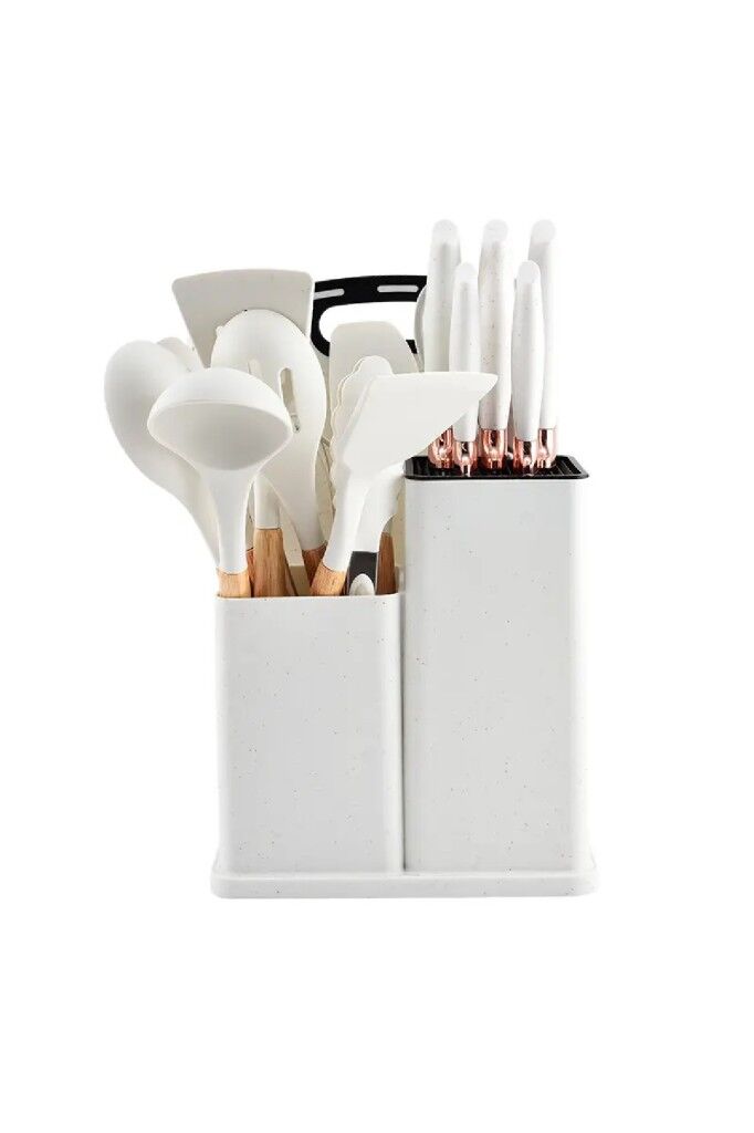 19 Parça Standlı Mutfak Servis Takımı Bıçak Seti Beyaz