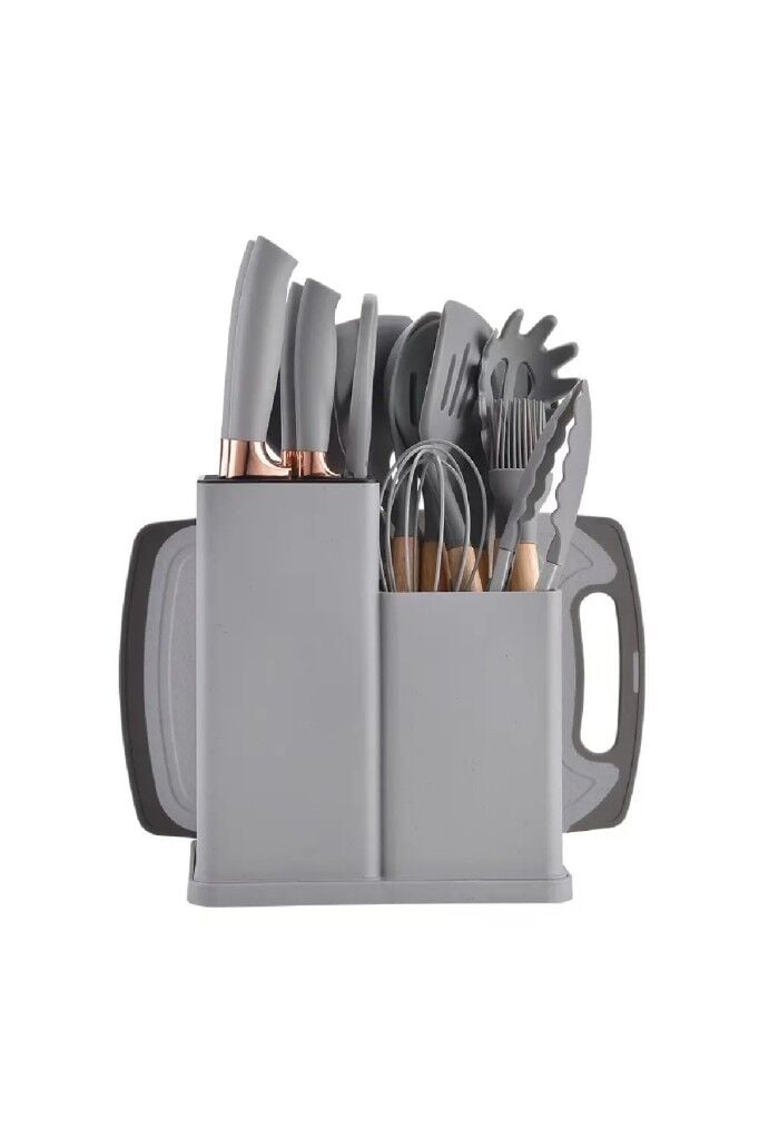 19 Parça Standlı Mutfak Servis Takımı Bıçak Seti Gri