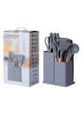 19 Parça Standlı Mutfak Servis Takımı Bıçak Seti Gri