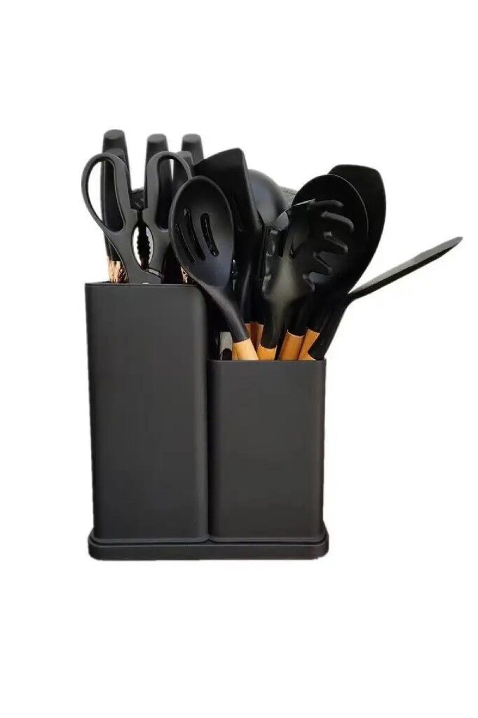 19 Parça Standlı Mutfak Servis Takımı Bıçak Seti Siyah