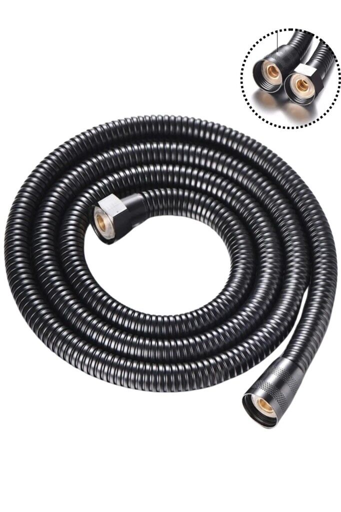 1.Sınıf Dayanıklı Spiral Duş Hortumu Siyah Metal Örgülü 1.5 M KYK1010