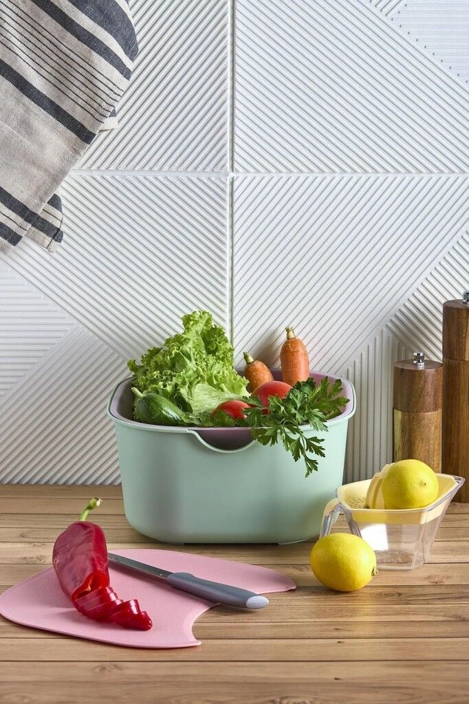 Tasty 5 Prç. Çok Amaçlı Karıştırma Kabı Süzgeç Kesme Tahtası Hazırlık Seti