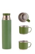 304 Paslanmaz Çelik 3 Bardaklı Termos Seti  Çay Kahve Piknik Kamp Yeşil