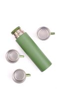 304 Paslanmaz Çelik 3 Bardaklı Termos Seti  Çay Kahve Piknik Kamp Yeşil