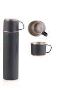 304 Paslanmaz Çelik 3 Bardaklı Termos Seti  Çay Kahve Piknik Kamp Gri