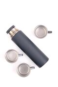 304 Paslanmaz Çelik 3 Bardaklı Termos Seti  Çay Kahve Piknik Kamp Gri