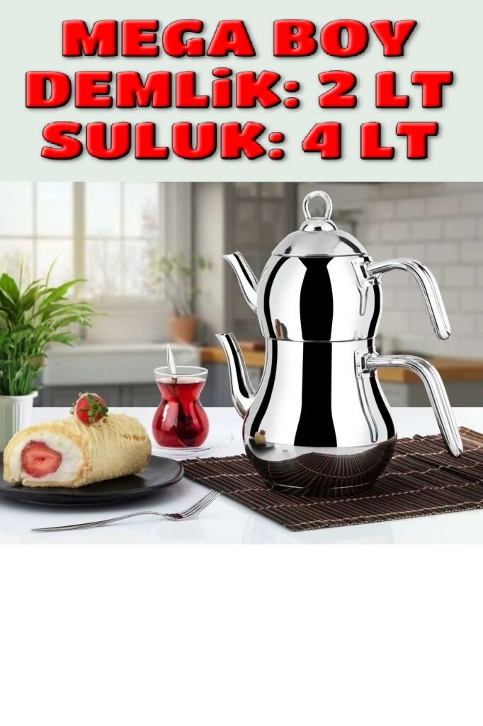 Lines Şahmeran Paslanmaz Çelik Çaydanlık Takımı Metal Kulp Mega Boy 3011